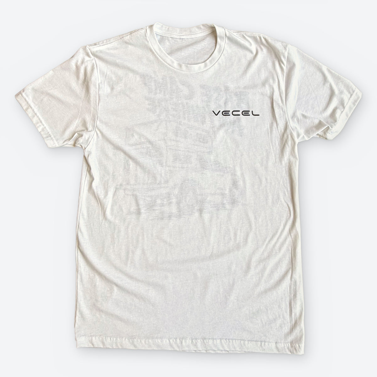 Adventure Rig tee in white, front with small black Vecel chest logo